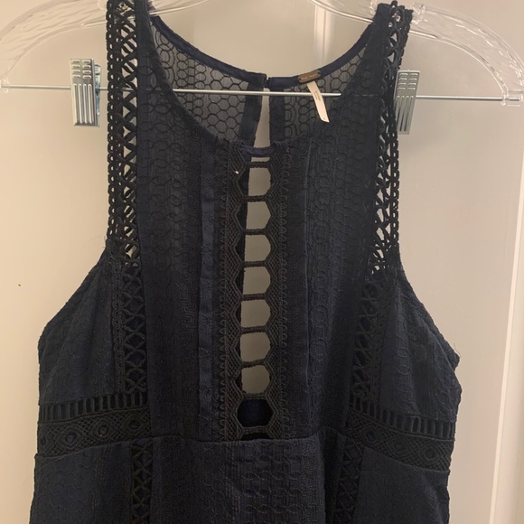 Free People Wherever You Go Navy Blue Black Embroidered Sleeveless Mini Dress - Picture 4 of 5